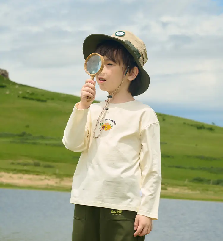 Kids Cotton Long Sleeve T-Shirt White Brown — feature 13