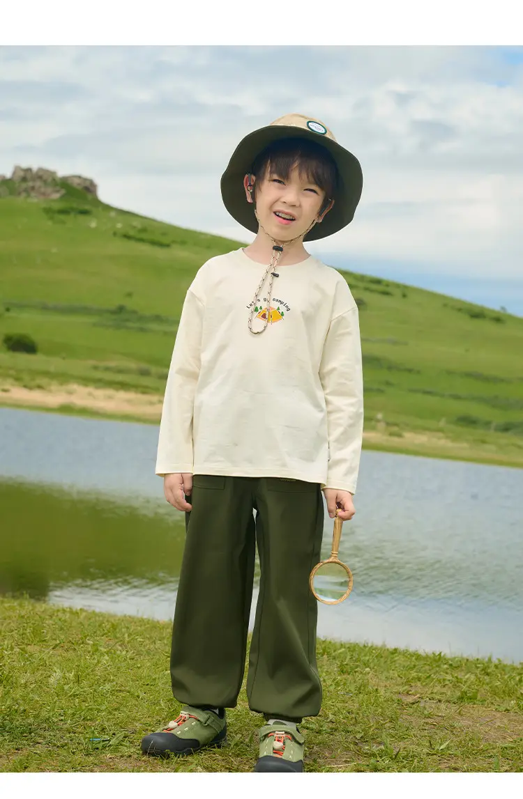 Kids Cotton Long Sleeve T-Shirt White Brown — feature 14