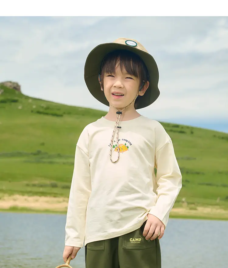 Kids Cotton Long Sleeve T-Shirt White Brown — feature 15