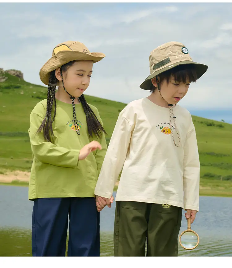 Kids Cotton Long Sleeve T-Shirt White Brown — feature 16