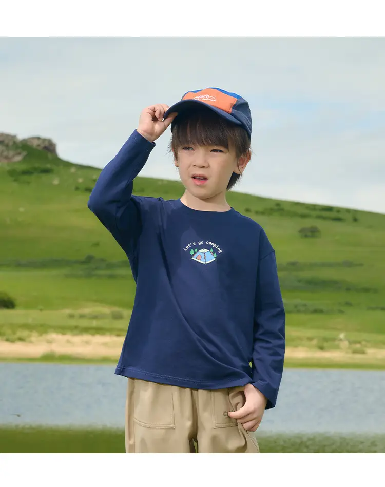 Kids Cotton Long Sleeve T-Shirt White Brown — feature 20
