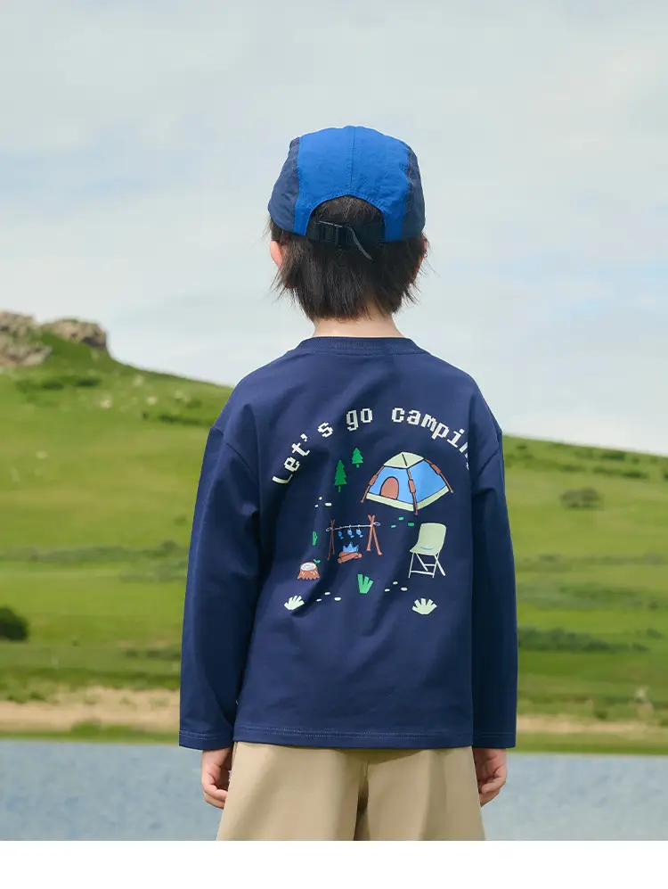 Kids Cotton Long Sleeve T-Shirt White Brown — feature 21