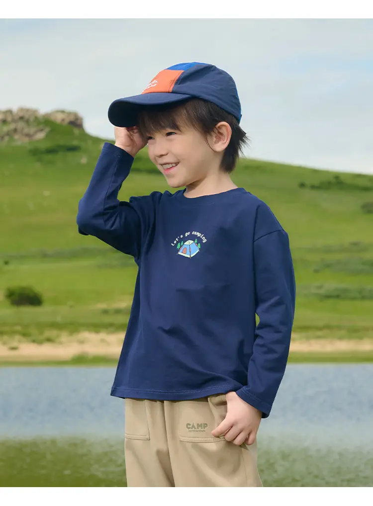 Kids Cotton Long Sleeve T-Shirt White Brown — feature 22