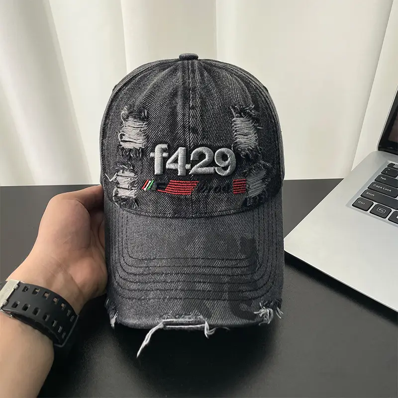 Men Retro Frayed Baseball Cap with Embroidered Design — feature 5
