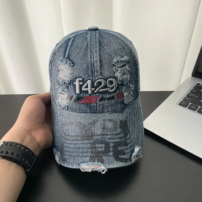 Men Retro Frayed Baseball Cap with Embroidered Design — feature 7