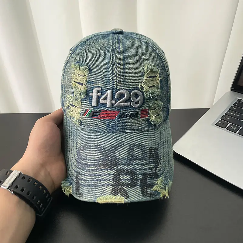 Men Retro Frayed Baseball Cap with Embroidered Design — feature 8