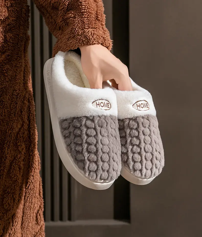 Autumn and Winter New Plush Cotton Slippers for Women, Non-Slip Thick-Soled Couples, Warm Cotton Slippers for Men, Factory Wholesale Winter — feature 6