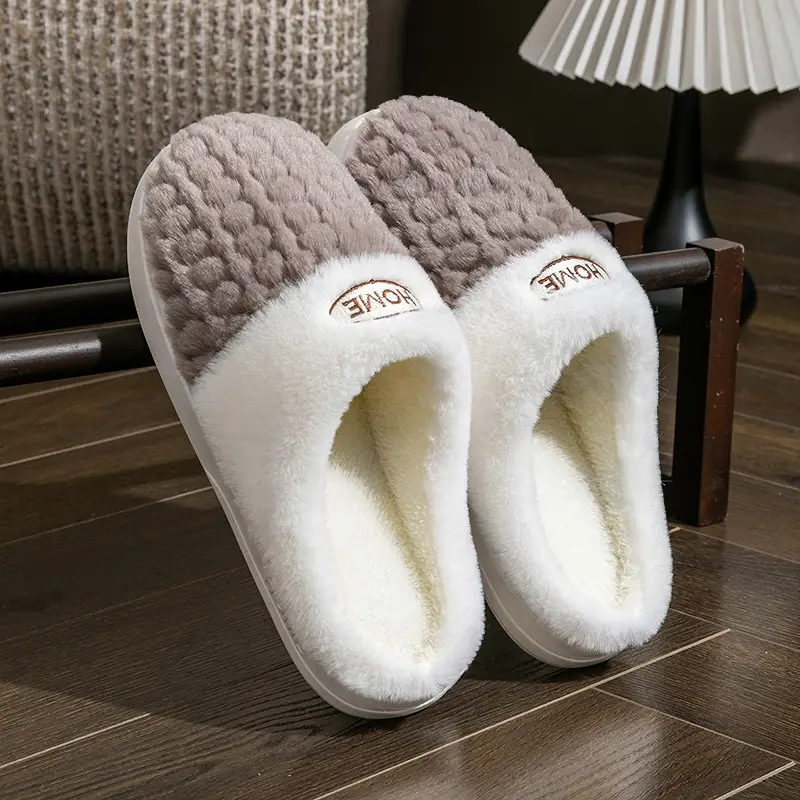 Autumn and Winter New Plush Cotton Slippers for Women, Non-Slip Thick-Soled Couples, Warm Cotton Slippers for Men, Factory Wholesale Winter