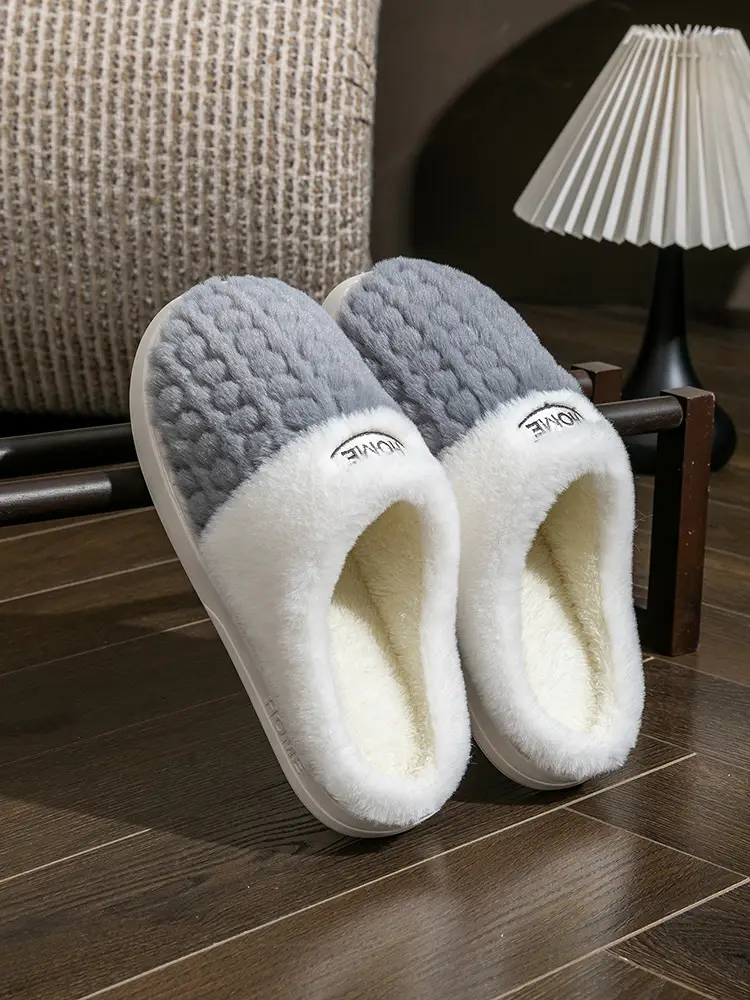 Autumn and Winter New Plush Cotton Slippers for Women, Non-Slip Thick-Soled Couples, Warm Cotton Slippers for Men, Factory Wholesale Winter