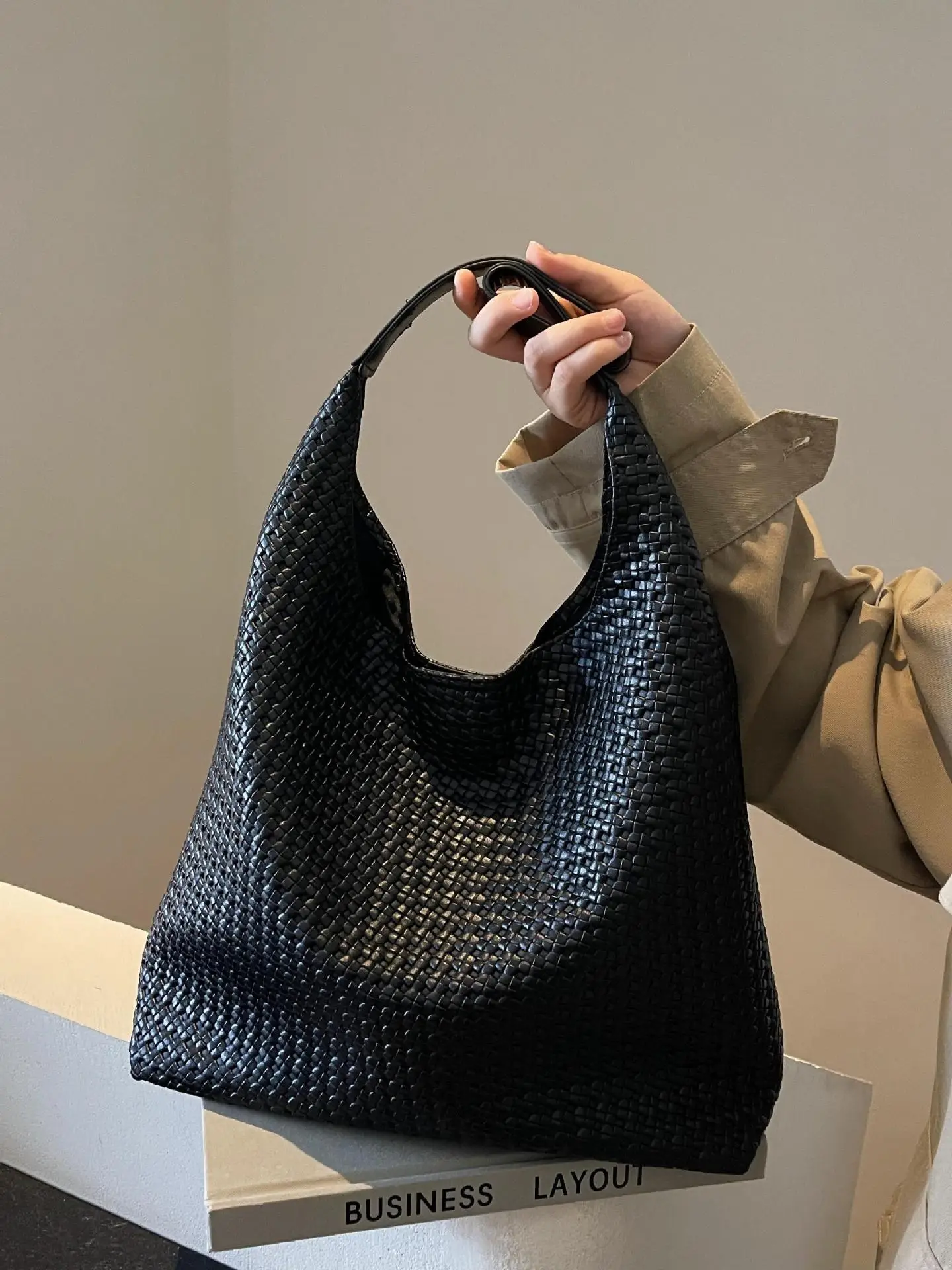 Korean Style Woven Armpit Bag for Women Brown - Image 8