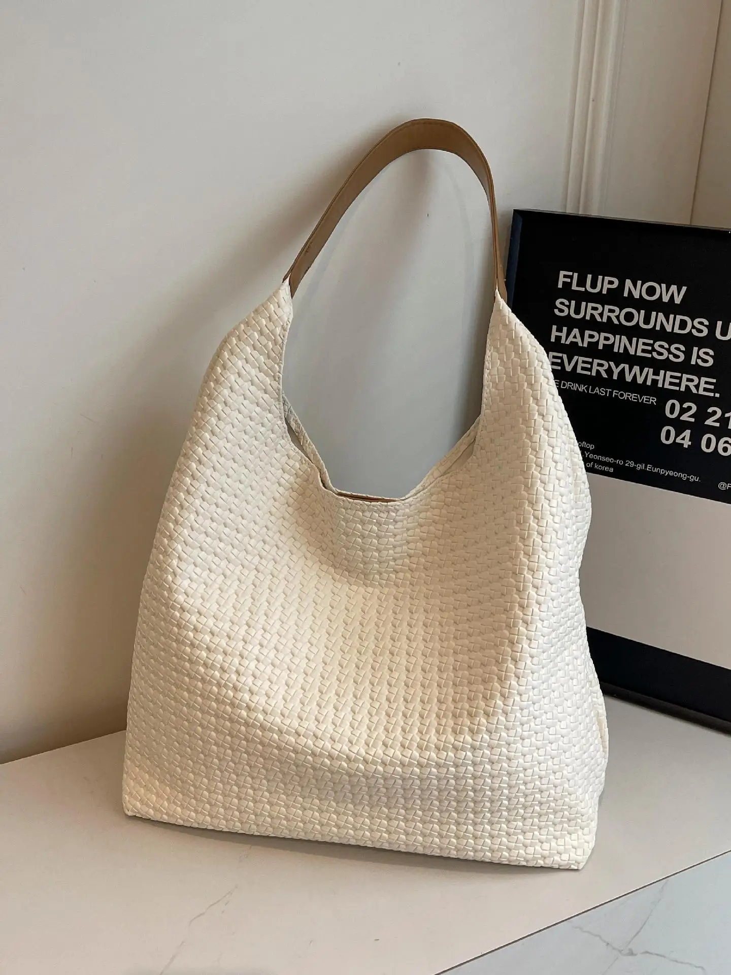 Korean Style Woven Armpit Bag for Women Brown - Image 10