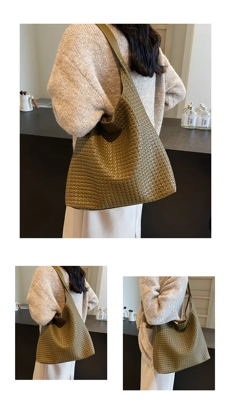 Korean Style Woven Armpit Bag for Women Brown — feature 16