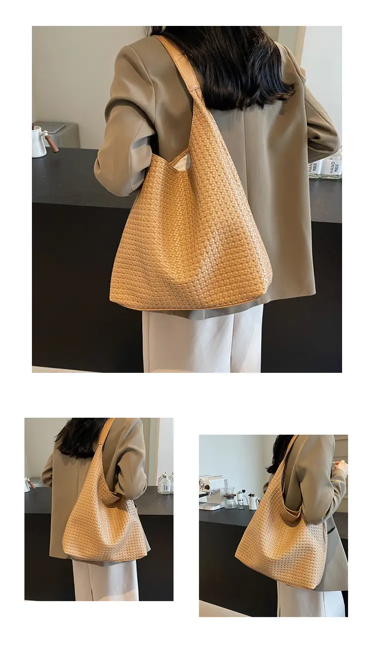 Korean Style Woven Armpit Bag for Women Brown — feature 17