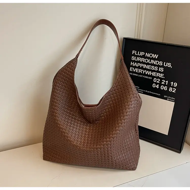 Korean Style Woven Armpit Bag for Women Brown — feature 21