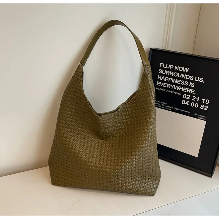 Korean Style Woven Armpit Bag for Women Brown — feature 24