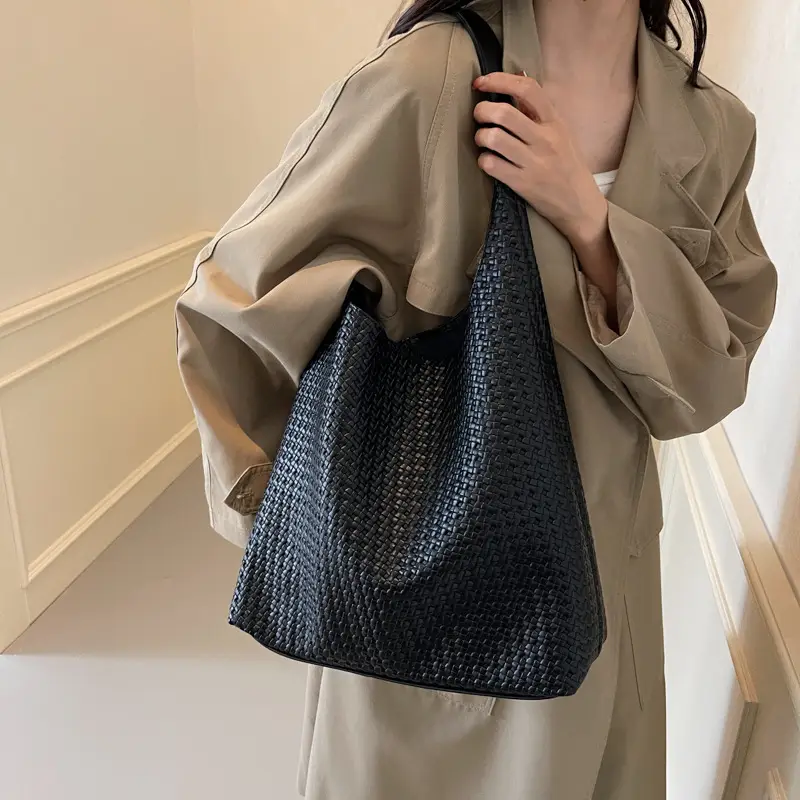 Korean Style Woven Armpit Bag for Women Brown - Image 2