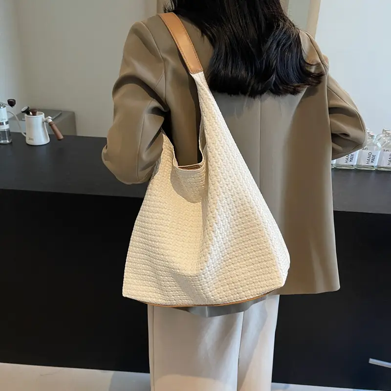 Korean Style Woven Armpit Bag for Women Brown - Image 3