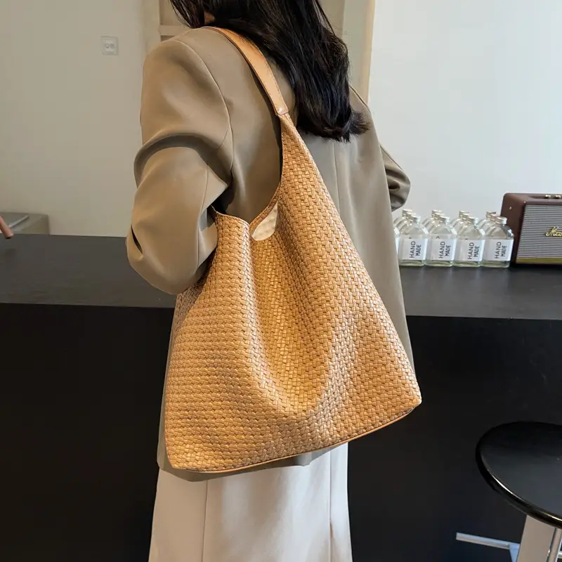 Korean Style Woven Armpit Bag for Women Brown - Image 6