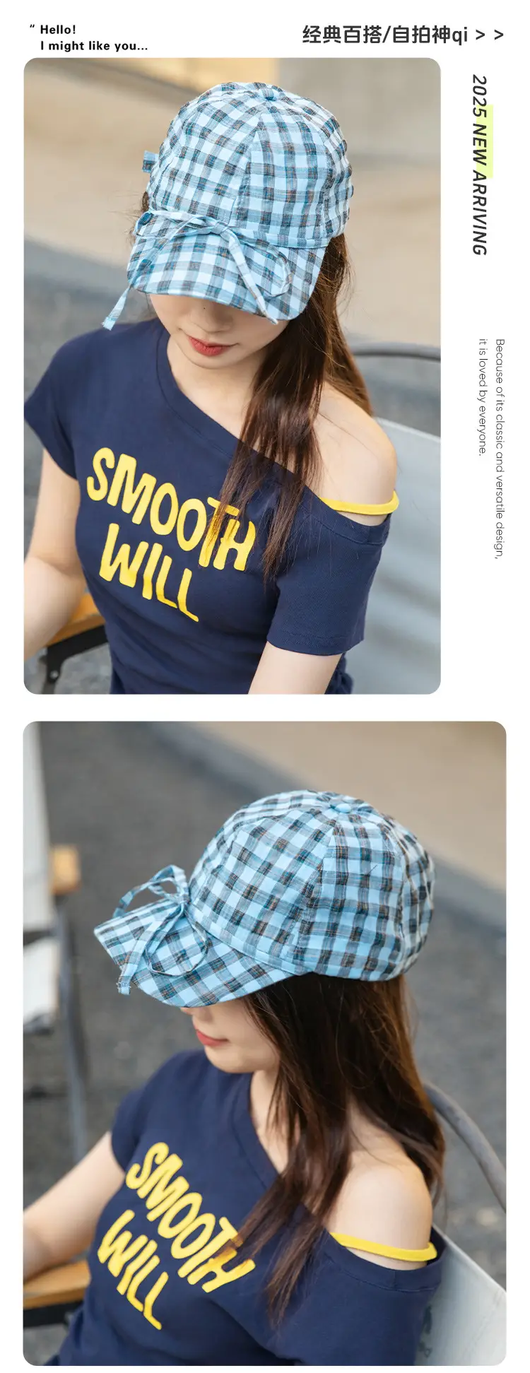 Korean Style British Plaid Baseball Cap Small Bow Peaked Cap — feature 10