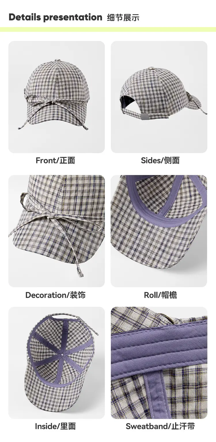 Korean Style British Plaid Baseball Cap Small Bow Peaked Cap — feature 12