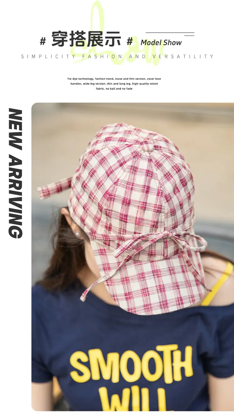 Korean Style British Plaid Baseball Cap Small Bow Peaked Cap — feature 7