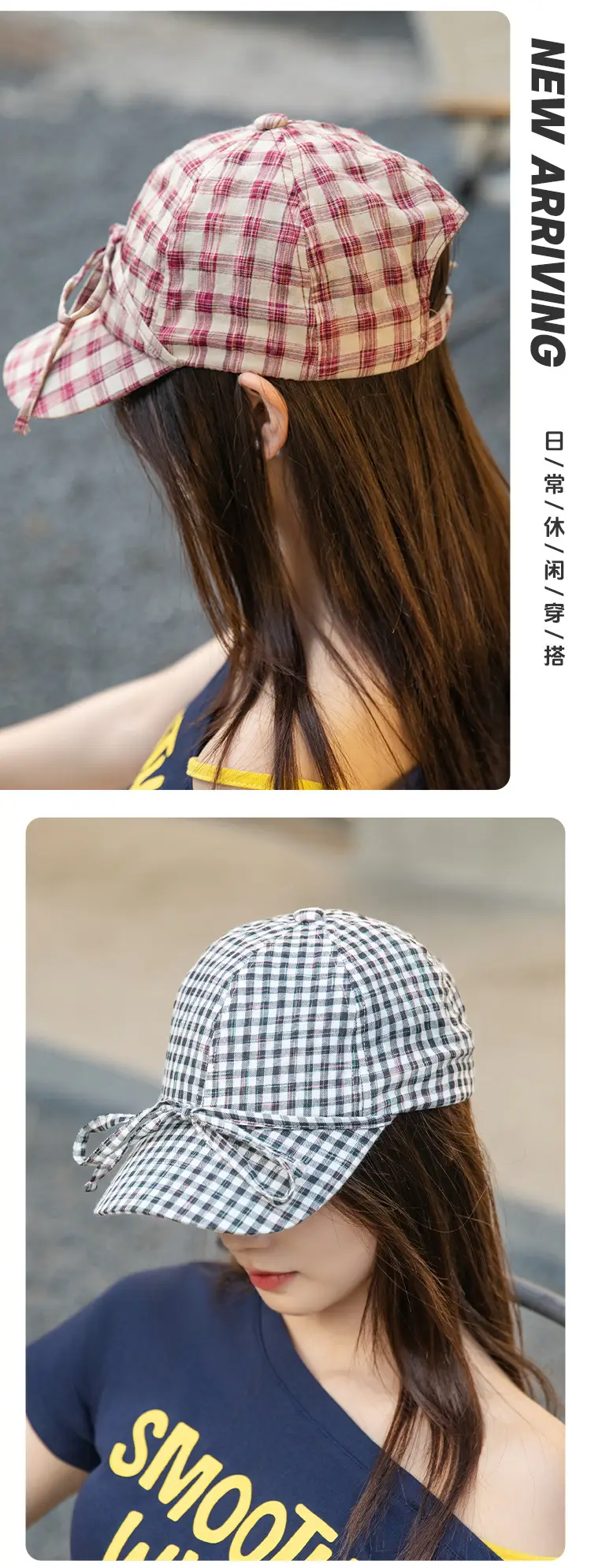 Korean Style British Plaid Baseball Cap Small Bow Peaked Cap — feature 8