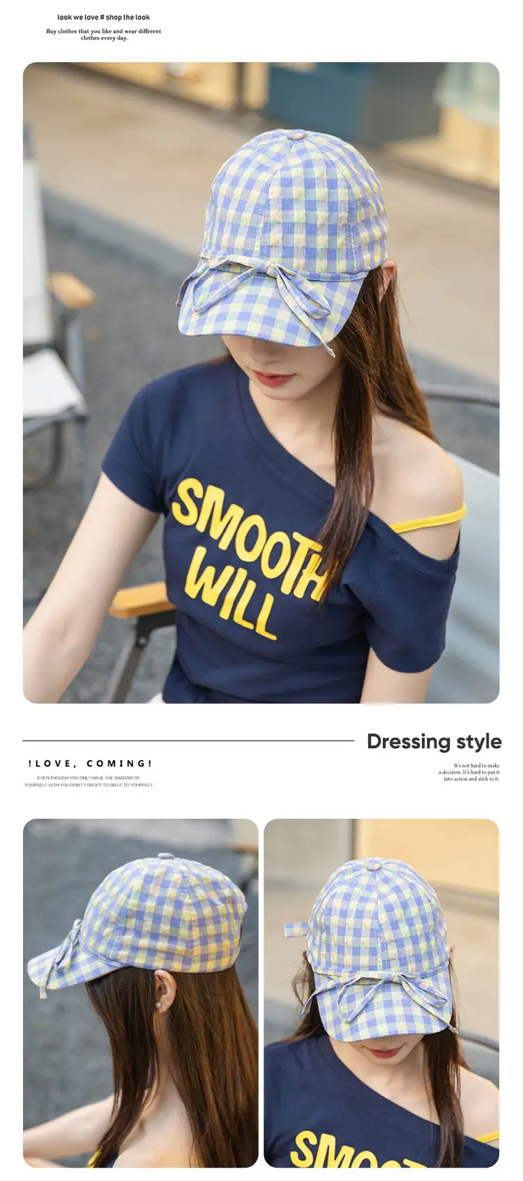 Korean Style British Plaid Baseball Cap Small Bow Peaked Cap — feature 9