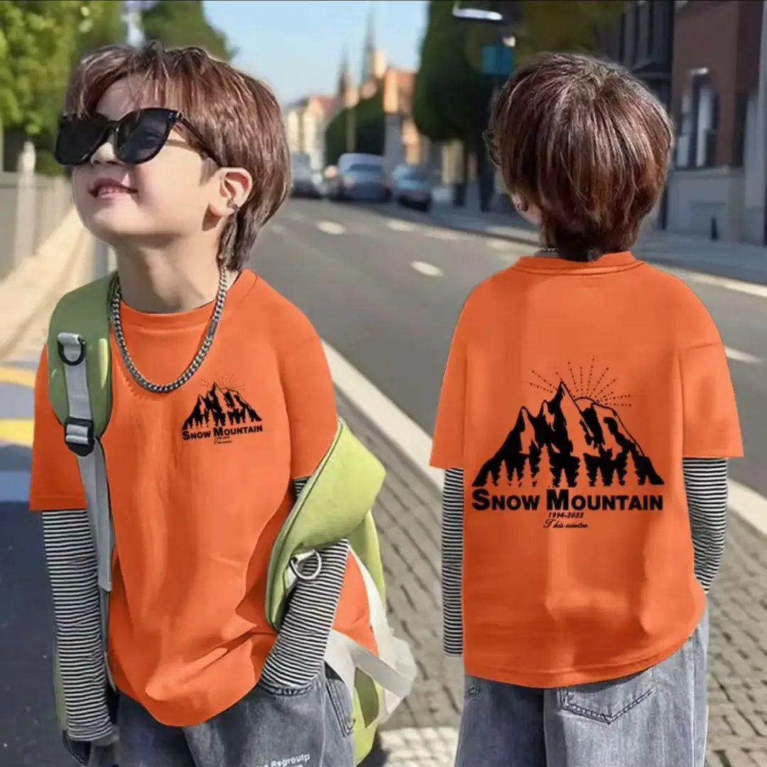 Boys Orange Korean Style T-Shirt Casual Minimalist Pure Cotton — feature 10