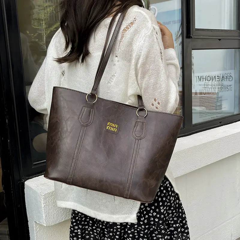 Brown Leather Tote Bag for Women Large Capacity Casual Shoulder Bag — feature 24