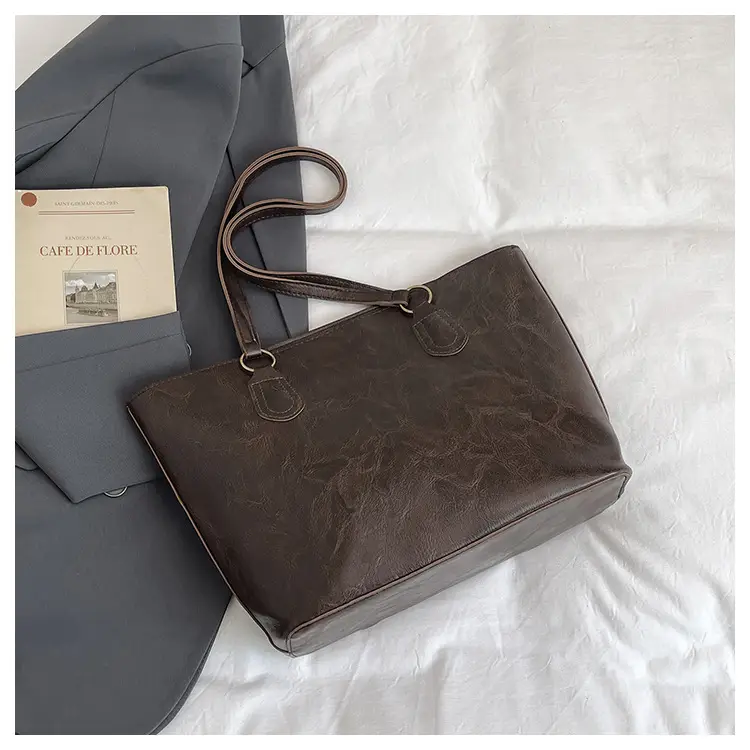 Brown Leather Tote Bag for Women Large Capacity Casual Shoulder Bag — feature 7