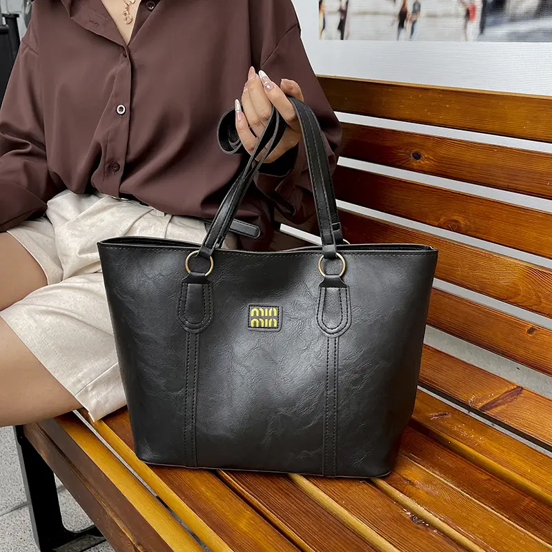 Brown Leather Tote Bag for Women Large Capacity Casual Shoulder Bag - Image 2