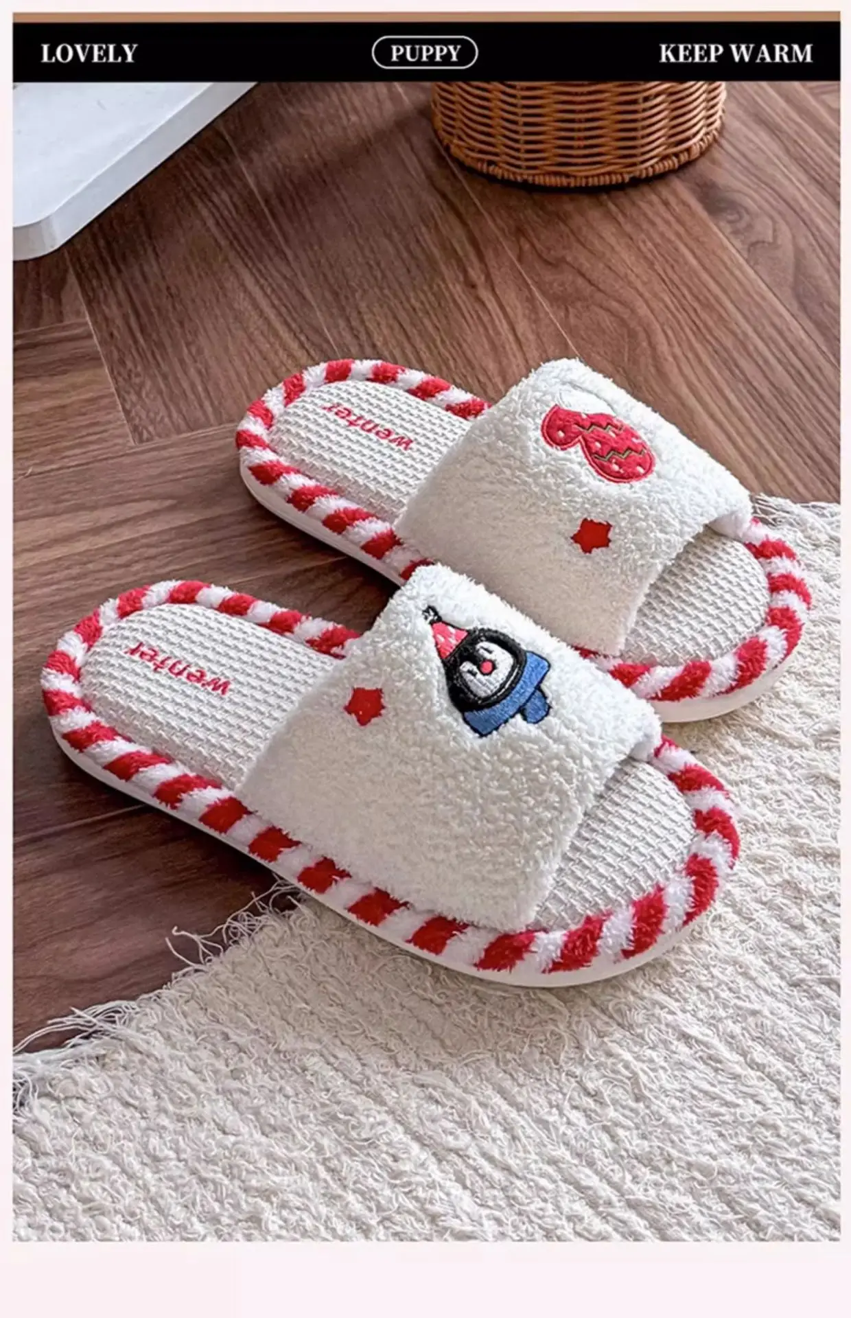 Women Cotton Slippers Red White Maternity Autumn Winter 2025 — feature 1