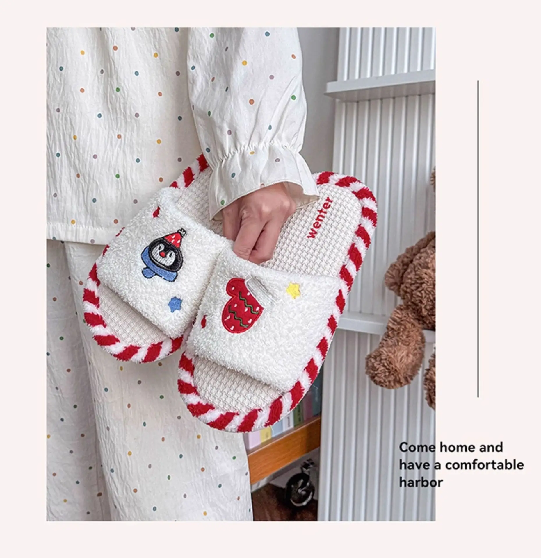 Women Cotton Slippers Red White Maternity Autumn Winter 2025 — feature 14