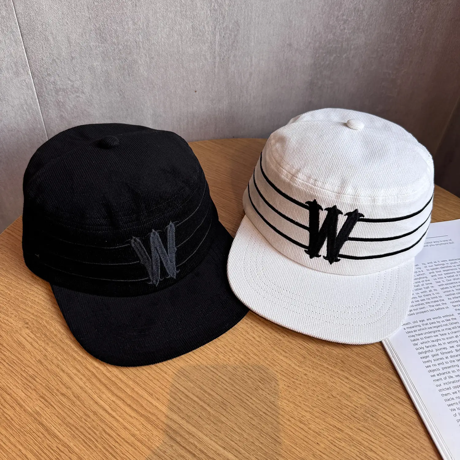 Japanese Retro Corduroy Baseball Cap Women Winter Black Letter Embroidery - Image 4