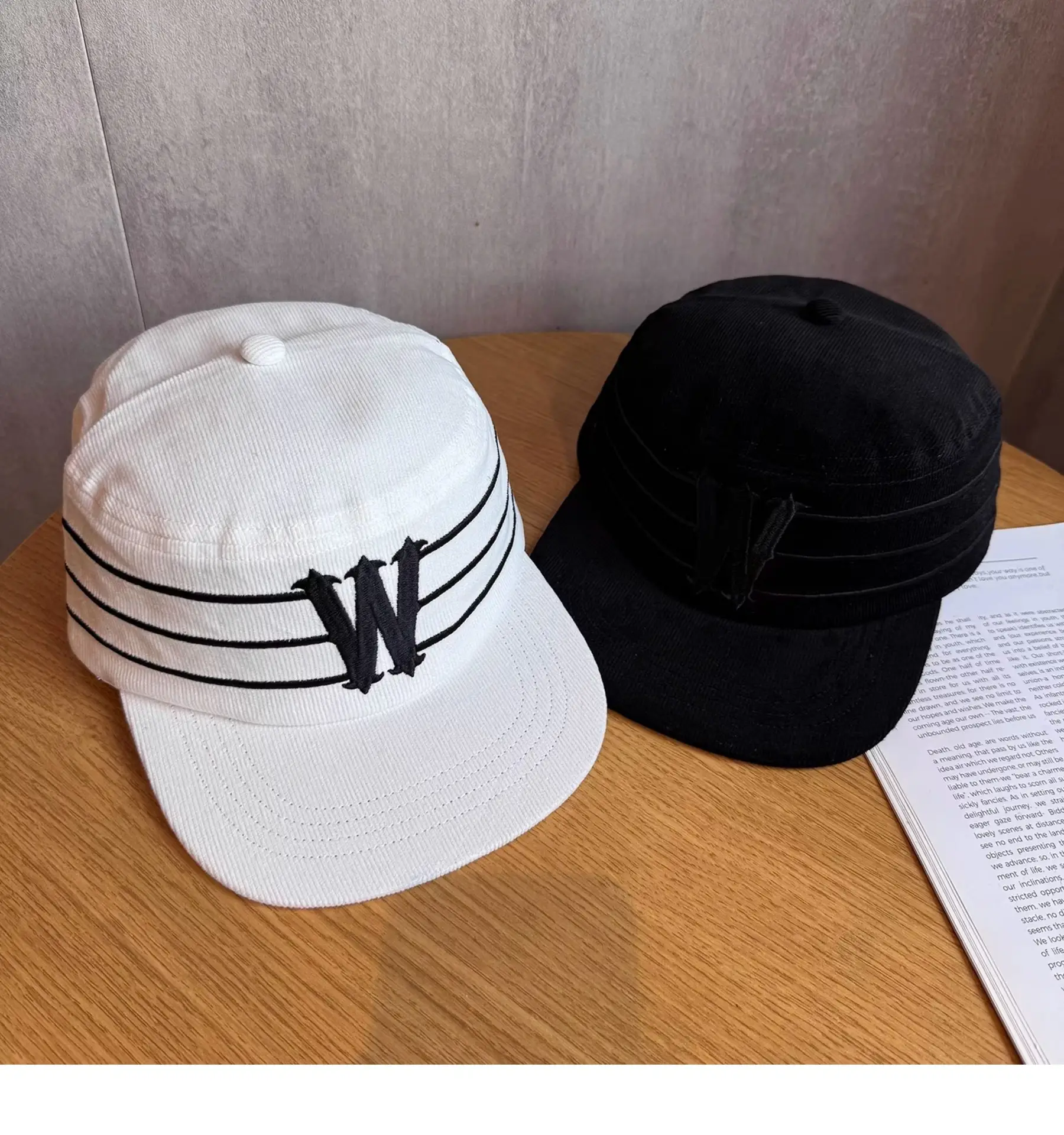 Japanese Retro Corduroy Baseball Cap Women Winter Black Letter Embroidery — feature 2