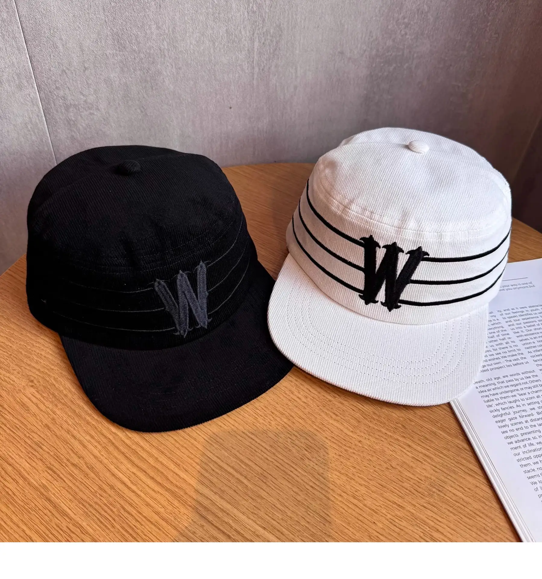 Japanese Retro Corduroy Baseball Cap Women Winter Black Letter Embroidery — feature 3
