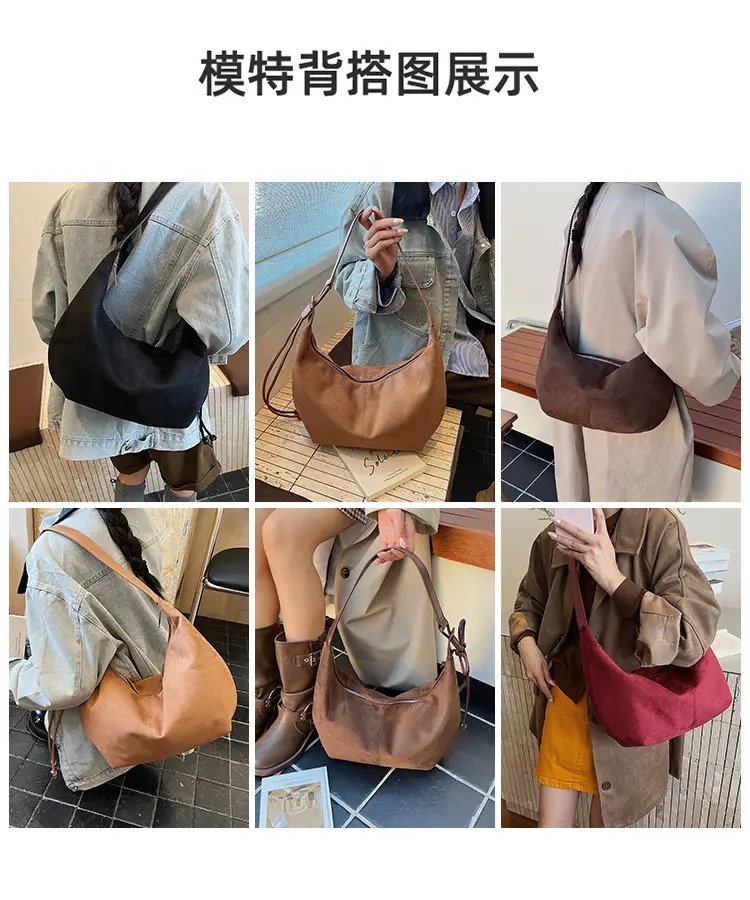 Suede Crossbody Bag Women Large Capacity Retro Frosted — feature 8