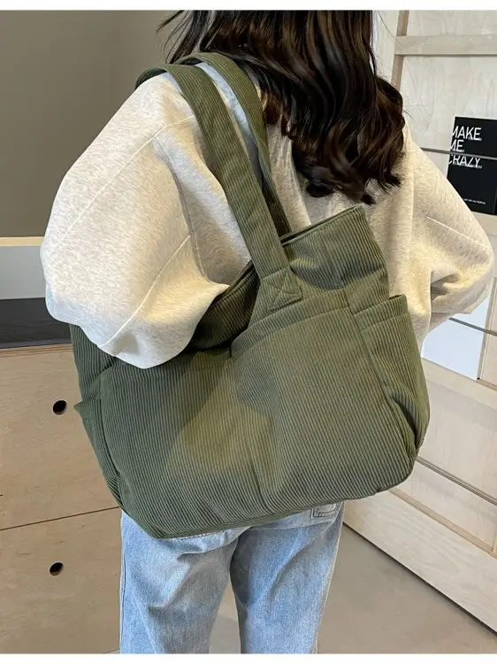 Black Canvas Shoulder Bag Large Capacity Casual Tote - Image 8