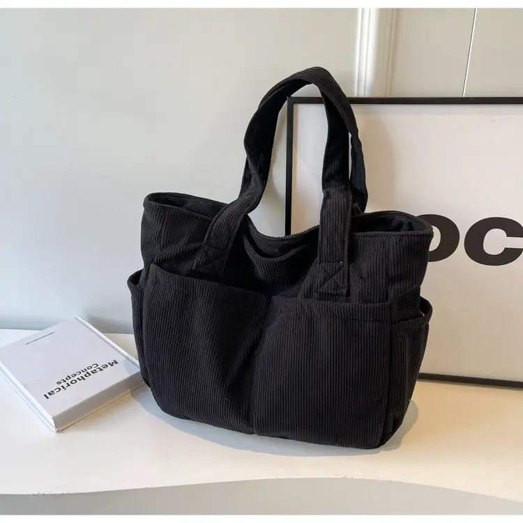 Black Canvas Shoulder Bag Large Capacity Casual Tote — feature 14