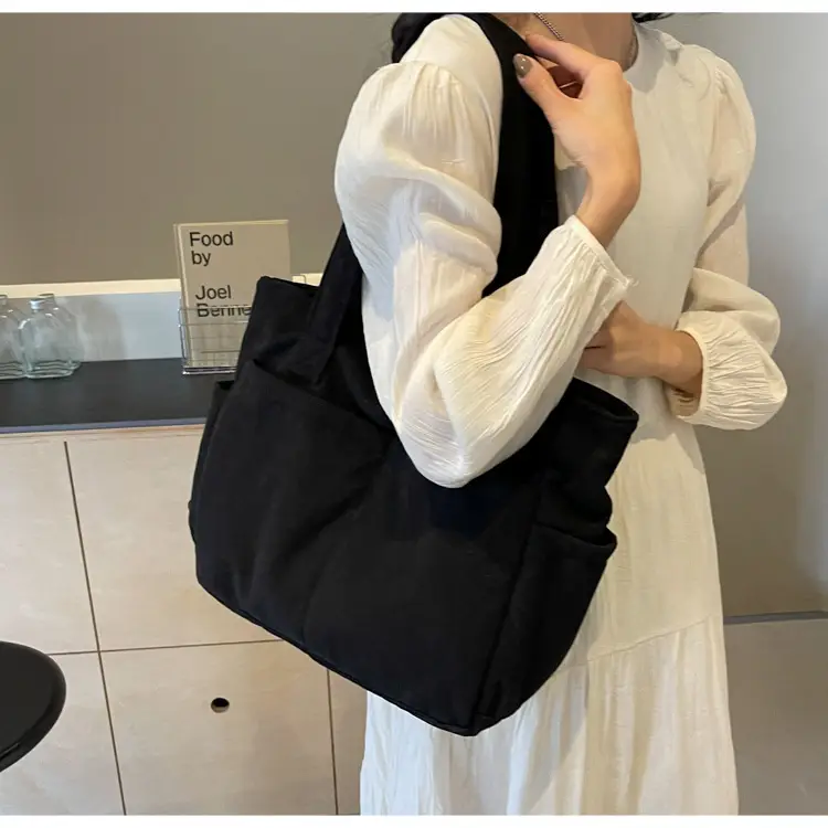 Black Canvas Shoulder Bag Large Capacity Casual Tote — feature 19