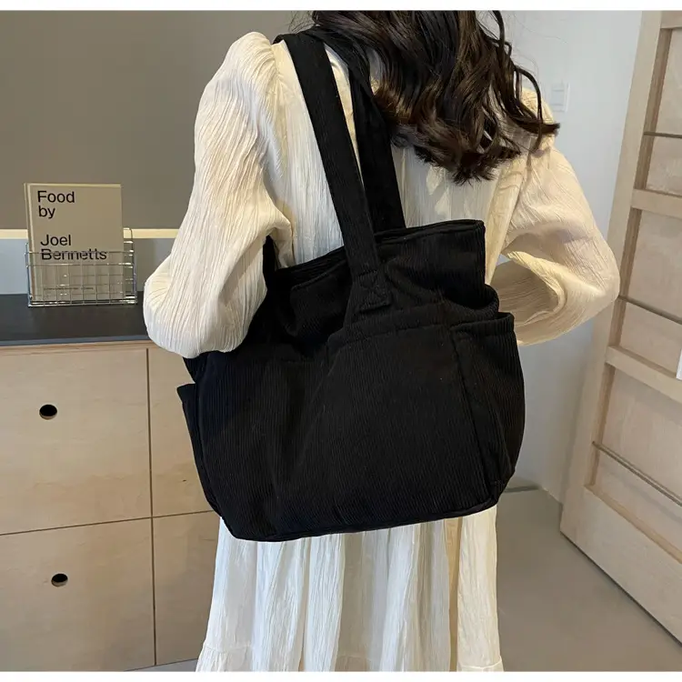 Black Canvas Shoulder Bag Large Capacity Casual Tote — feature 21