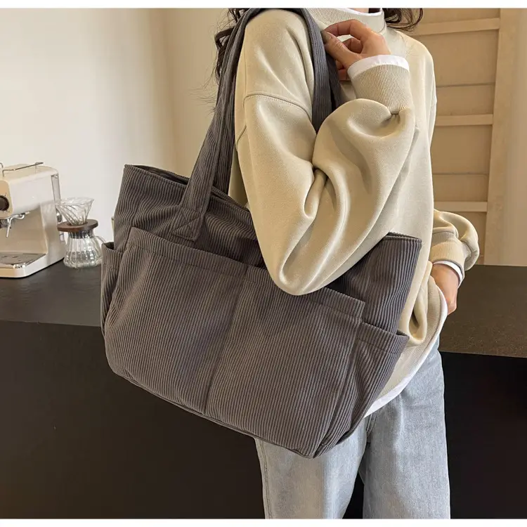 Black Canvas Shoulder Bag Large Capacity Casual Tote — feature 22