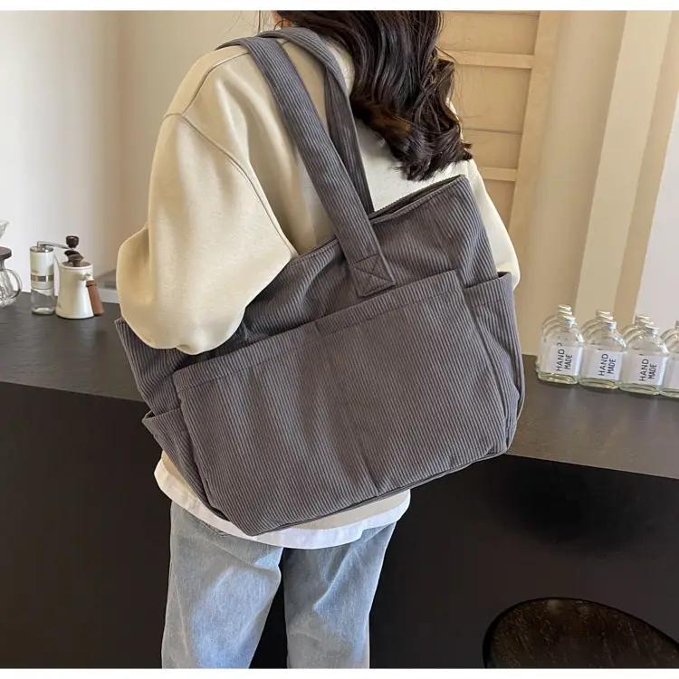 Black Canvas Shoulder Bag Large Capacity Casual Tote — feature 24