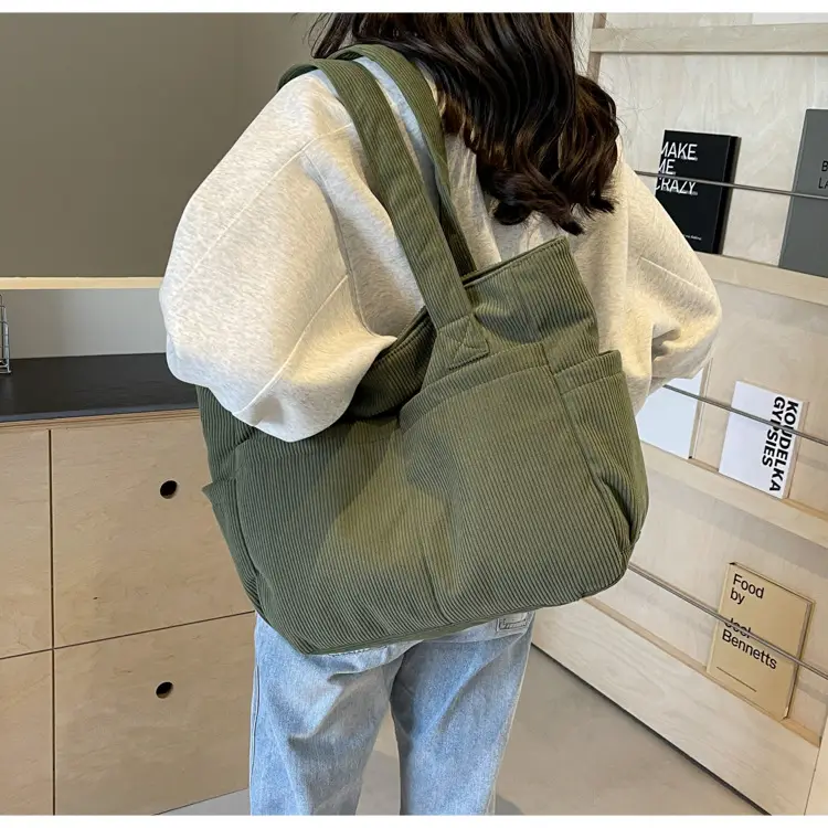 Black Canvas Shoulder Bag Large Capacity Casual Tote — feature 28