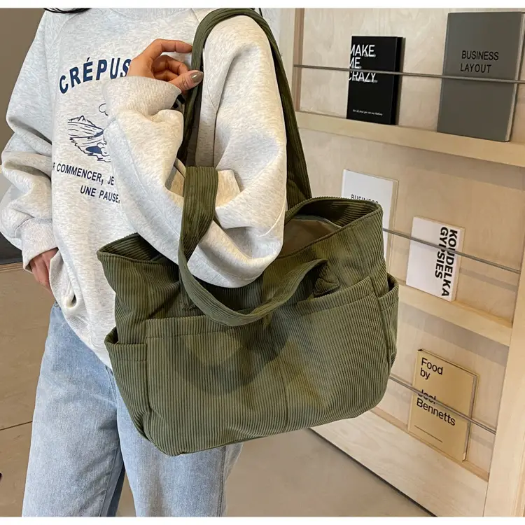 Black Canvas Shoulder Bag Large Capacity Casual Tote — feature 30