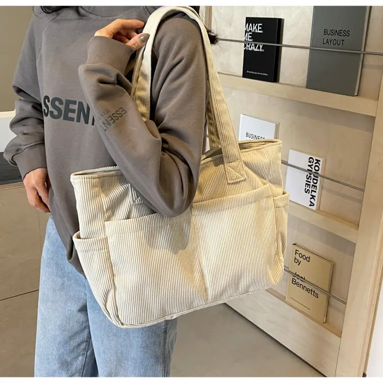 Black Canvas Shoulder Bag Large Capacity Casual Tote — feature 32