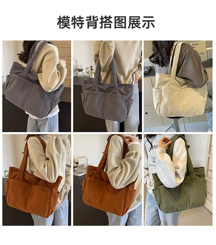 Black Canvas Shoulder Bag Large Capacity Casual Tote — feature 8