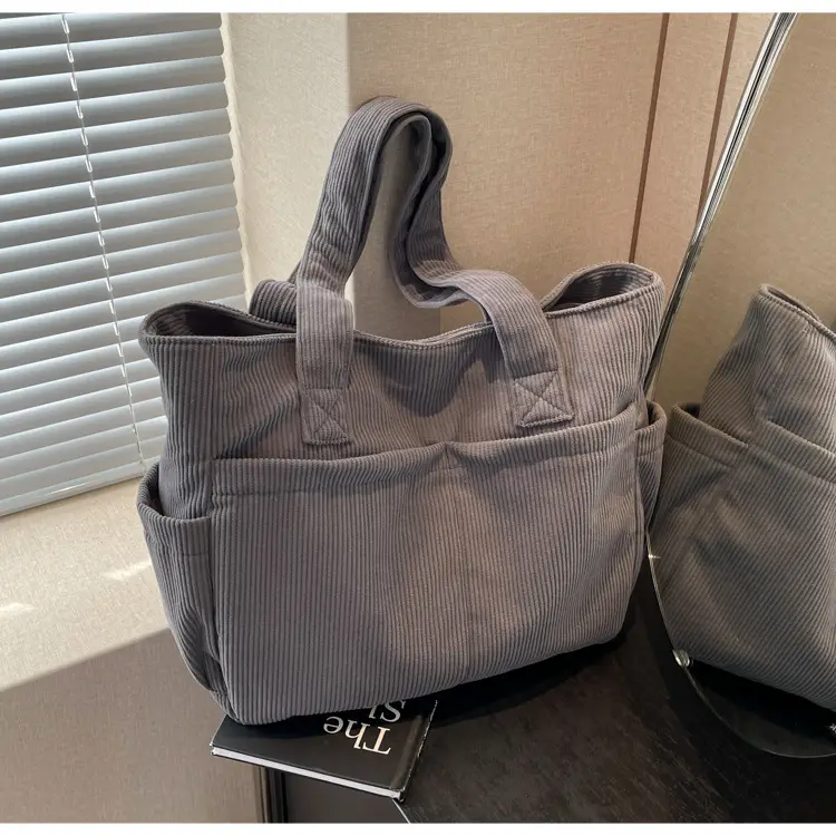 Black Canvas Shoulder Bag Large Capacity Casual Tote - Image 5