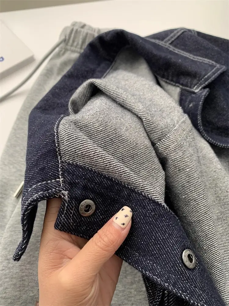 Dark Blue Contrast Stitched Lapel Denim Jacket for Women — feature 6