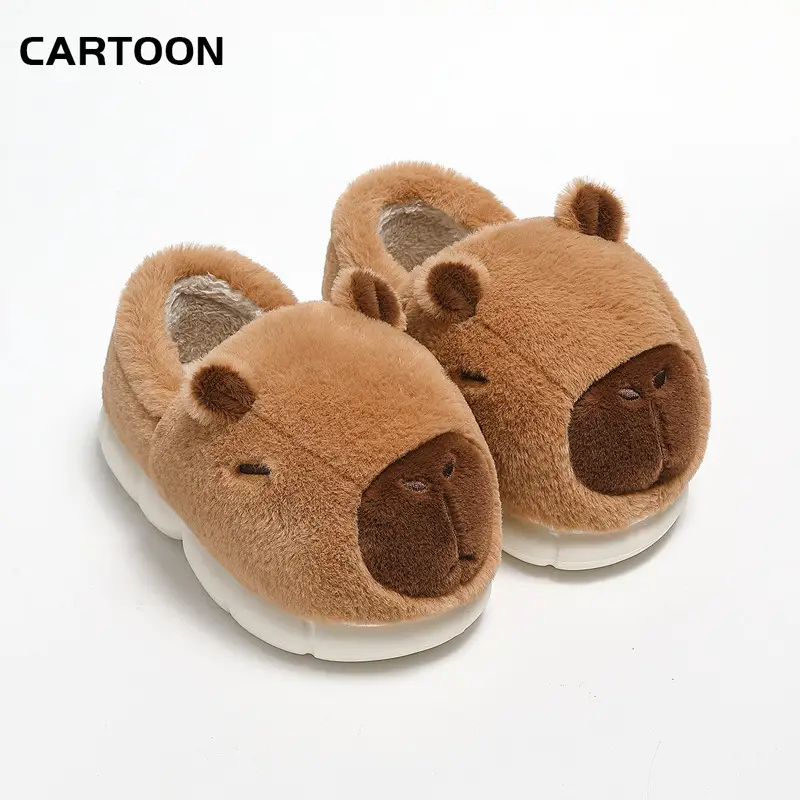 Cotton Slippers for Women in Autumn and Winter with Heel 2025 New Indoor Home Warm Anti-Slip Cute Plush Capybara Cotton Shoes for Men - Image 7